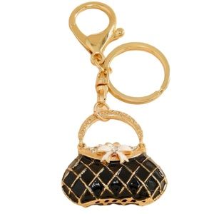Black bag keychain bag charm Rhinestone accents